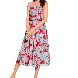 Talbots Oasis Palm Voile Fit & Flare Midi Dress 8P Cotton Empire Waist Tropical